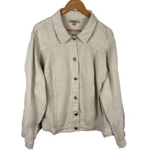 Flax Women Linen Bomber Jacket Unlined Sz XL Beige Breathable Natural Minimalist